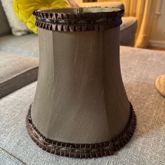 Antique Brown Lamp Shade Silk Metal Embellished Ribbon - Picture 7 of 11